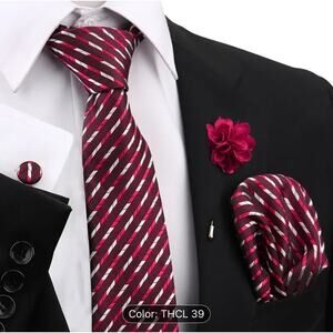 Men’s Silk Coordinated Tie Set - Red and White Striped